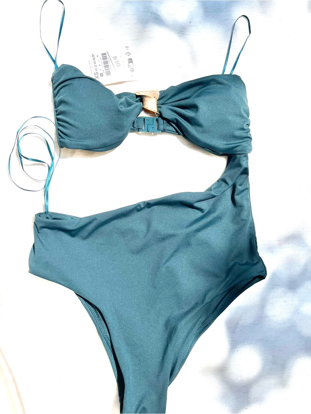 Zara Bandeau Intense Green Swimsuit With Cutouts And Metal Detail 0167/011/540 - Picture 9 of 12